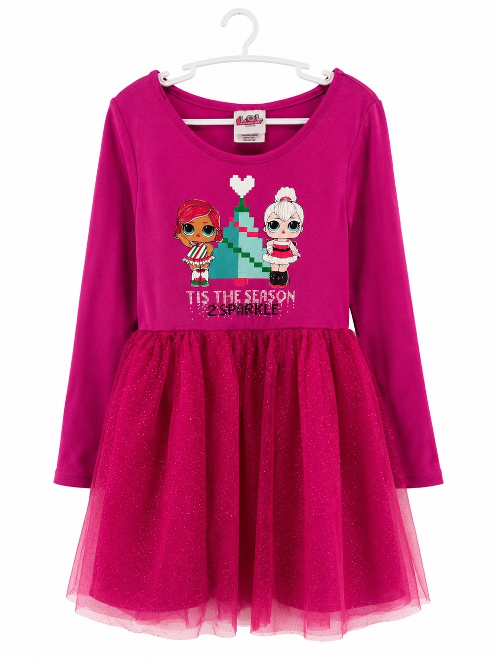L.O.L. Surprise! Girls Fuchsia Pink Long-Sleeve Tulle Skater Dress